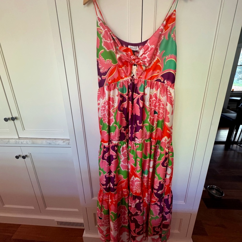 Delphi Midi Dress Large Pink, Purple Orange